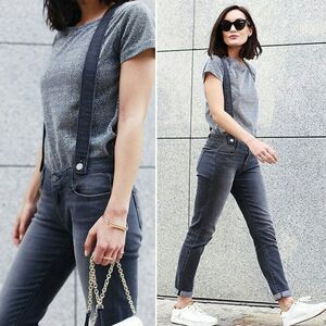 Paige Denim Suspender Overall Jeans Women's 26 Gray Stretch Skinny Ankle Hipster